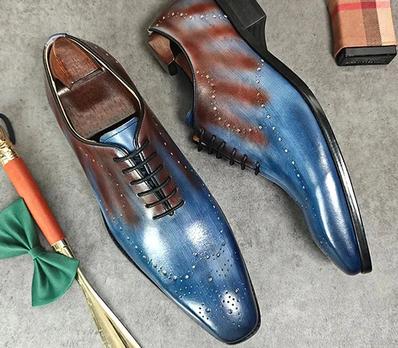 Mixed Color Brogue Leather Shoes For Men