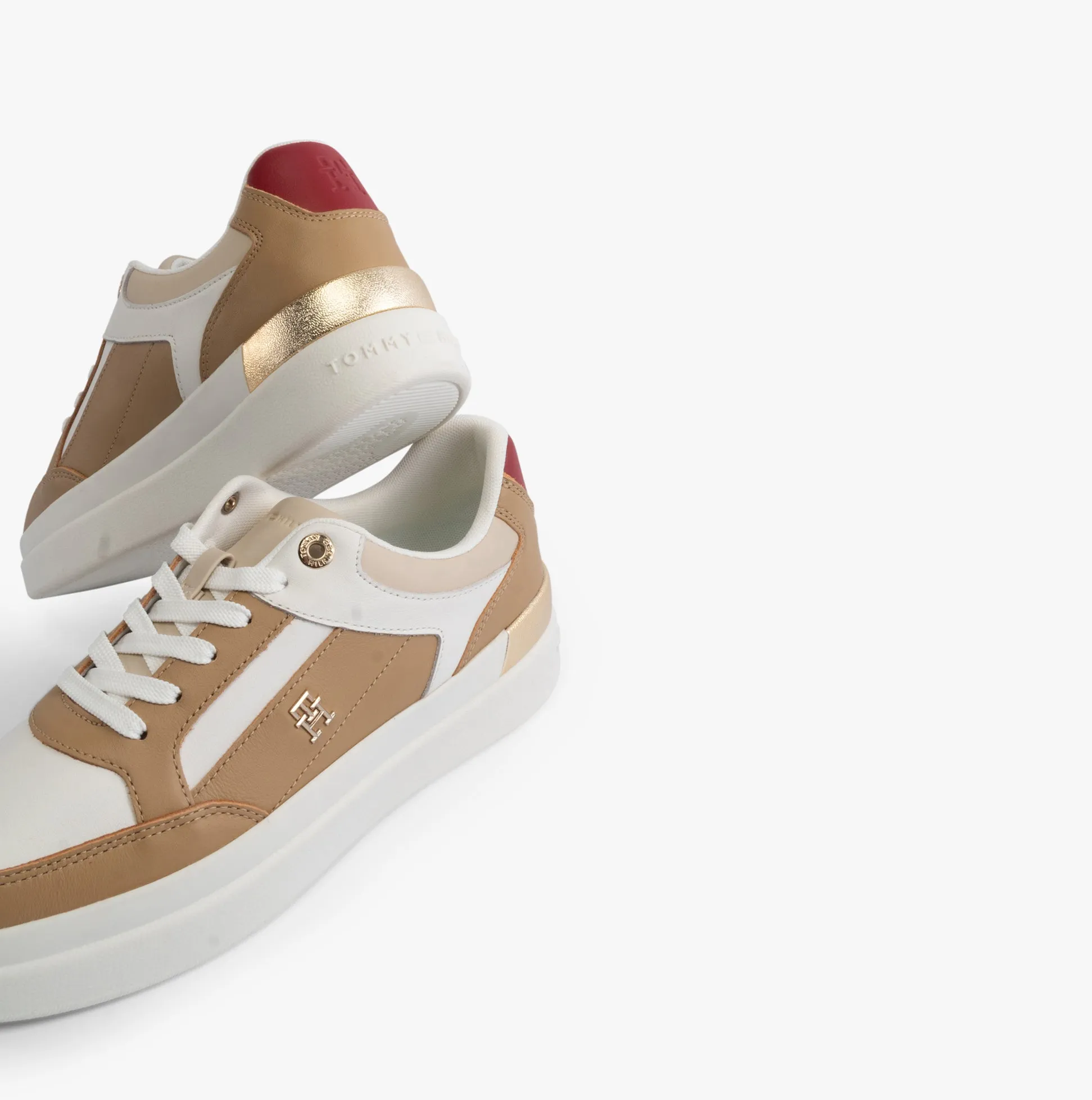 MONOGRAM METALLIC LEATHER  Womens Court Trainers Classic Khaki