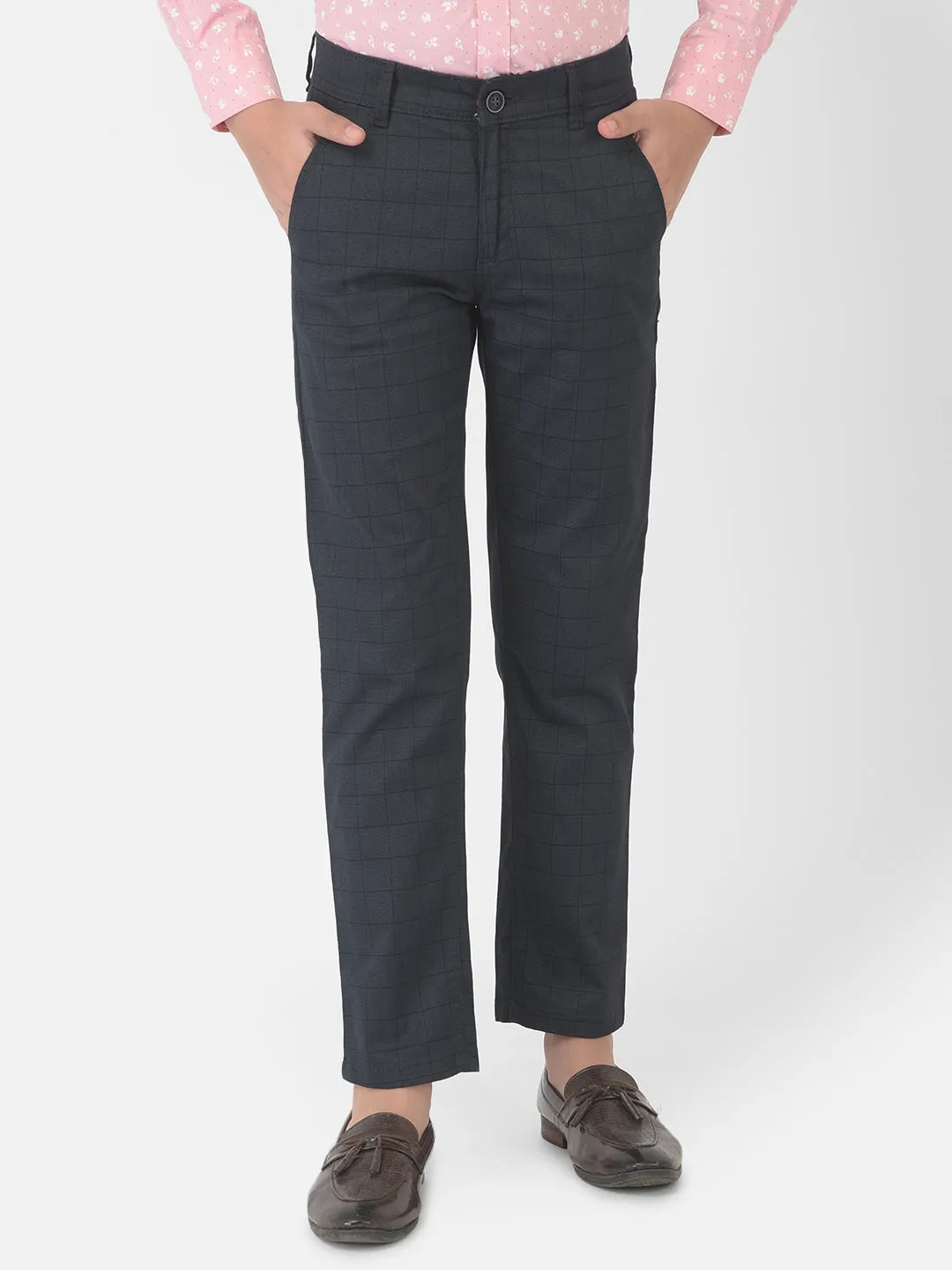 Navy Blue Checked Trousers