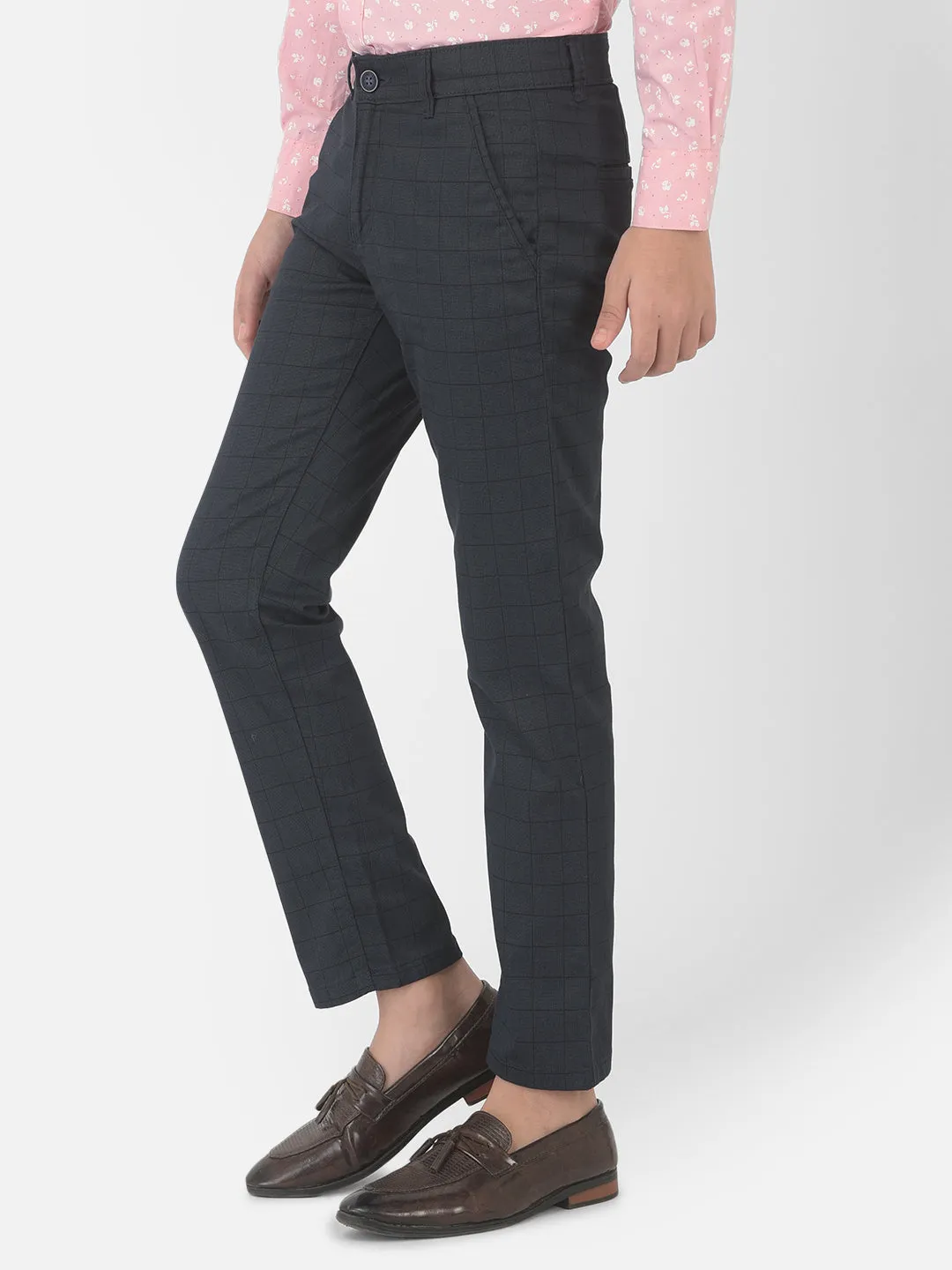 Navy Blue Checked Trousers