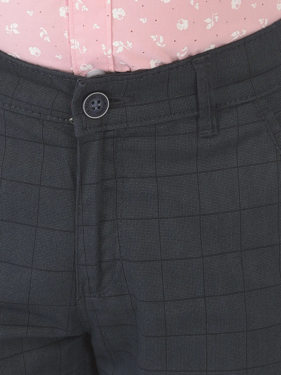 Navy Blue Checked Trousers