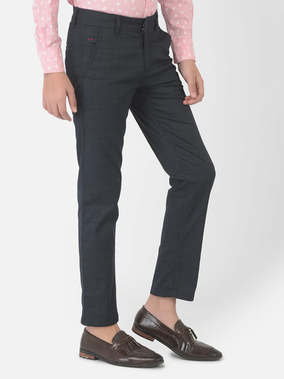 Navy Blue Checked Trousers