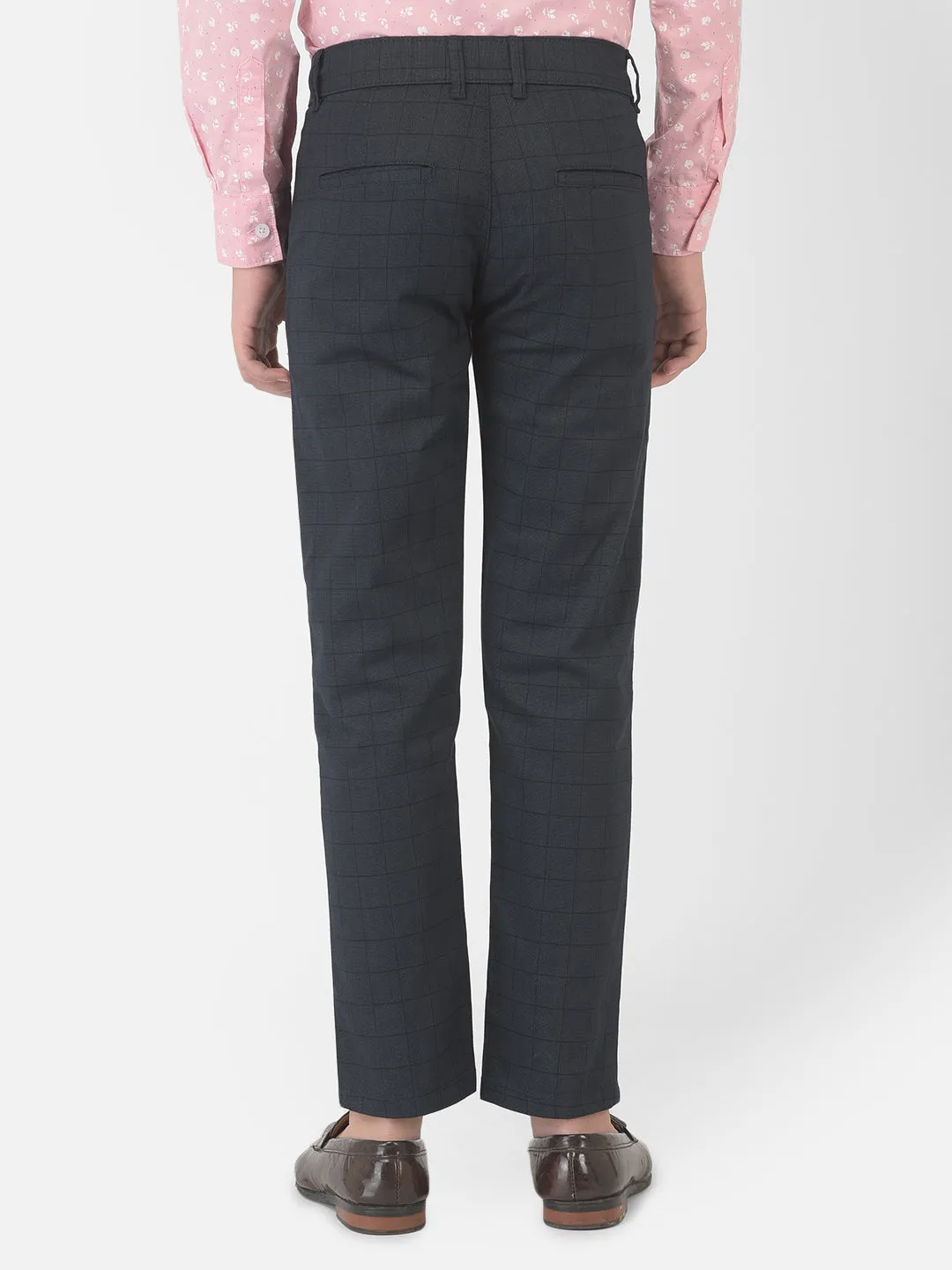Navy Blue Checked Trousers