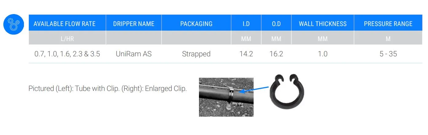 Netafim Uniram Vineline AS16010 16mm Pressure Compensating Agriculture Dripline 300m with Clips