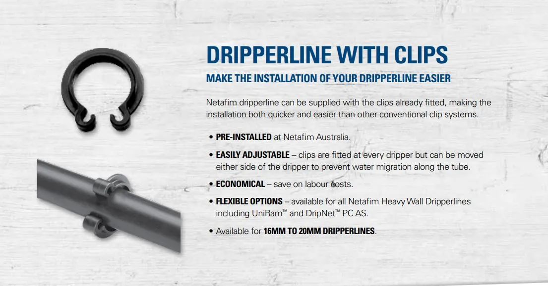 Netafim Uniram Vineline AS16010 16mm Pressure Compensating Agriculture Dripline 300m with Clips