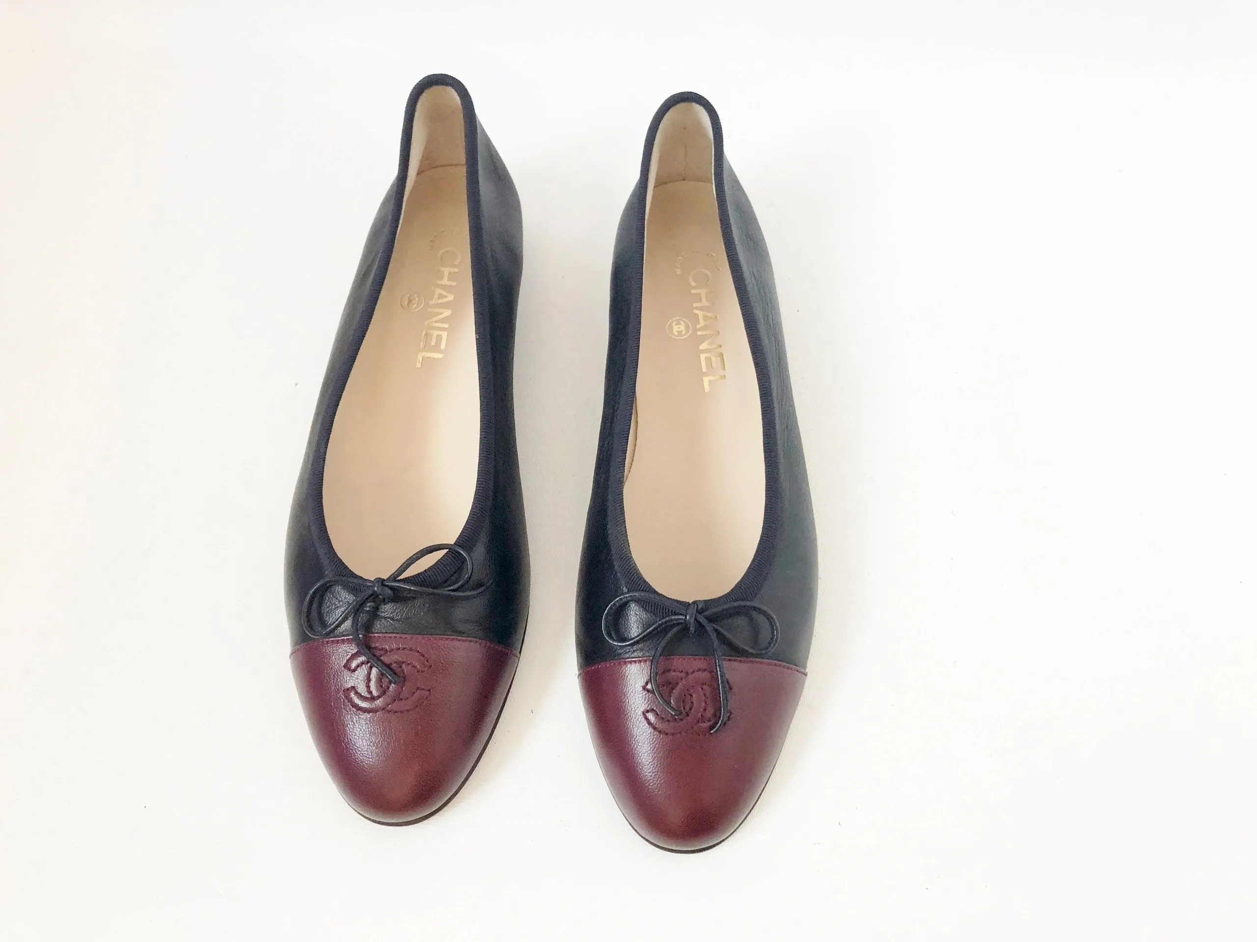 NEW Chanel Cap Toe Ballet Flat 39.5 It (9.5 Us)