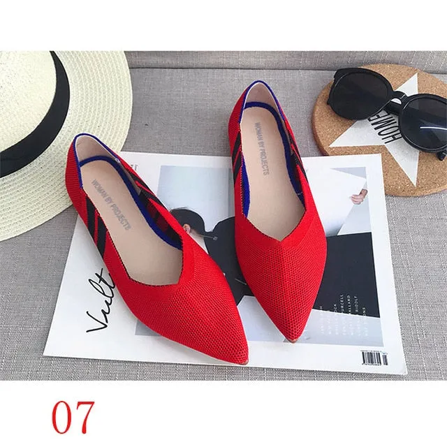 New Women's Casual flats bailarinas luxury Brand Shallow Mouth Pointed Ballet Female Boat Shoes wool Knitted Maternity loafers