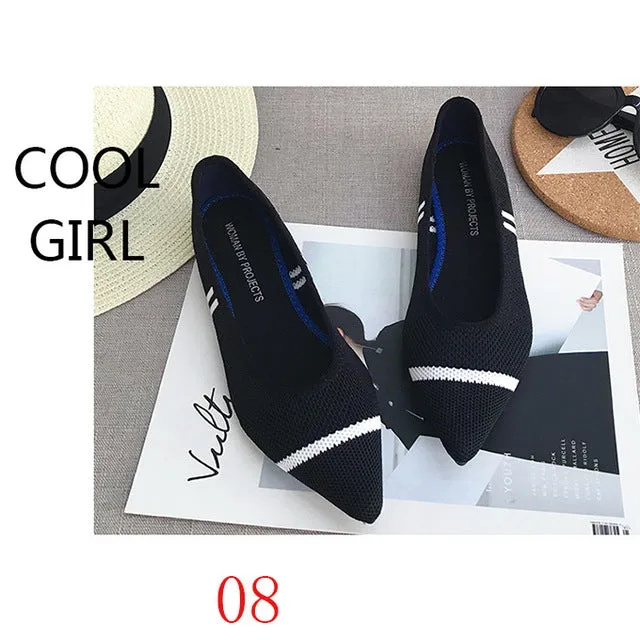 New Women's Casual flats bailarinas luxury Brand Shallow Mouth Pointed Ballet Female Boat Shoes wool Knitted Maternity loafers
