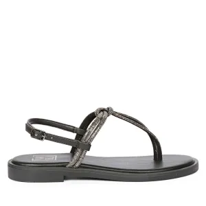 Nika Gunmetal Leather Flat Sandals
