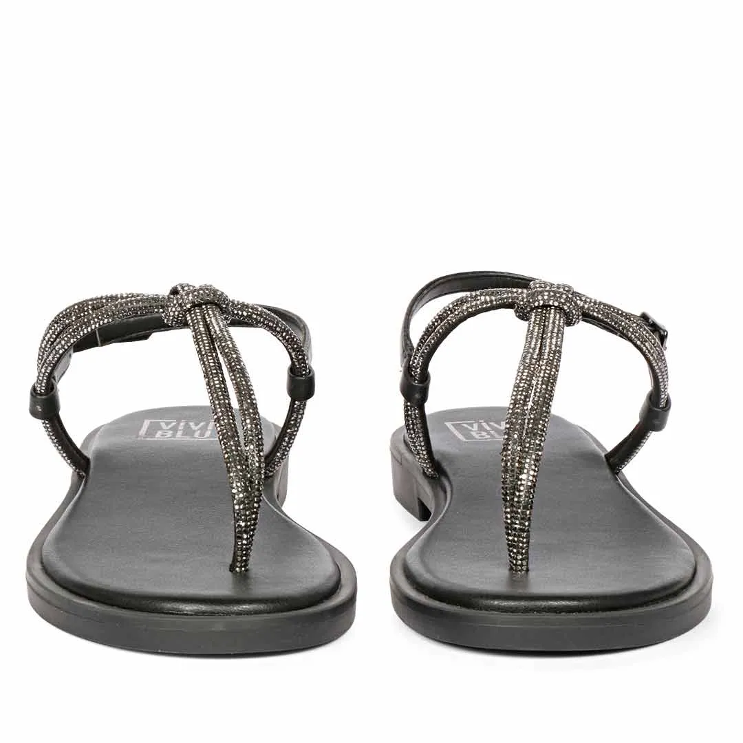 Nika Gunmetal Leather Flat Sandals
