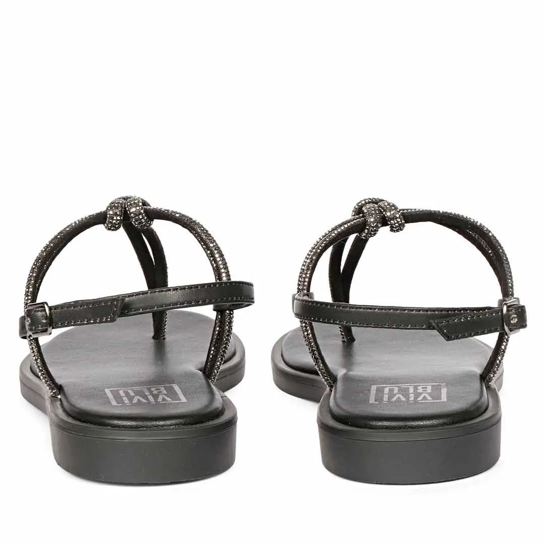 Nika Gunmetal Leather Flat Sandals