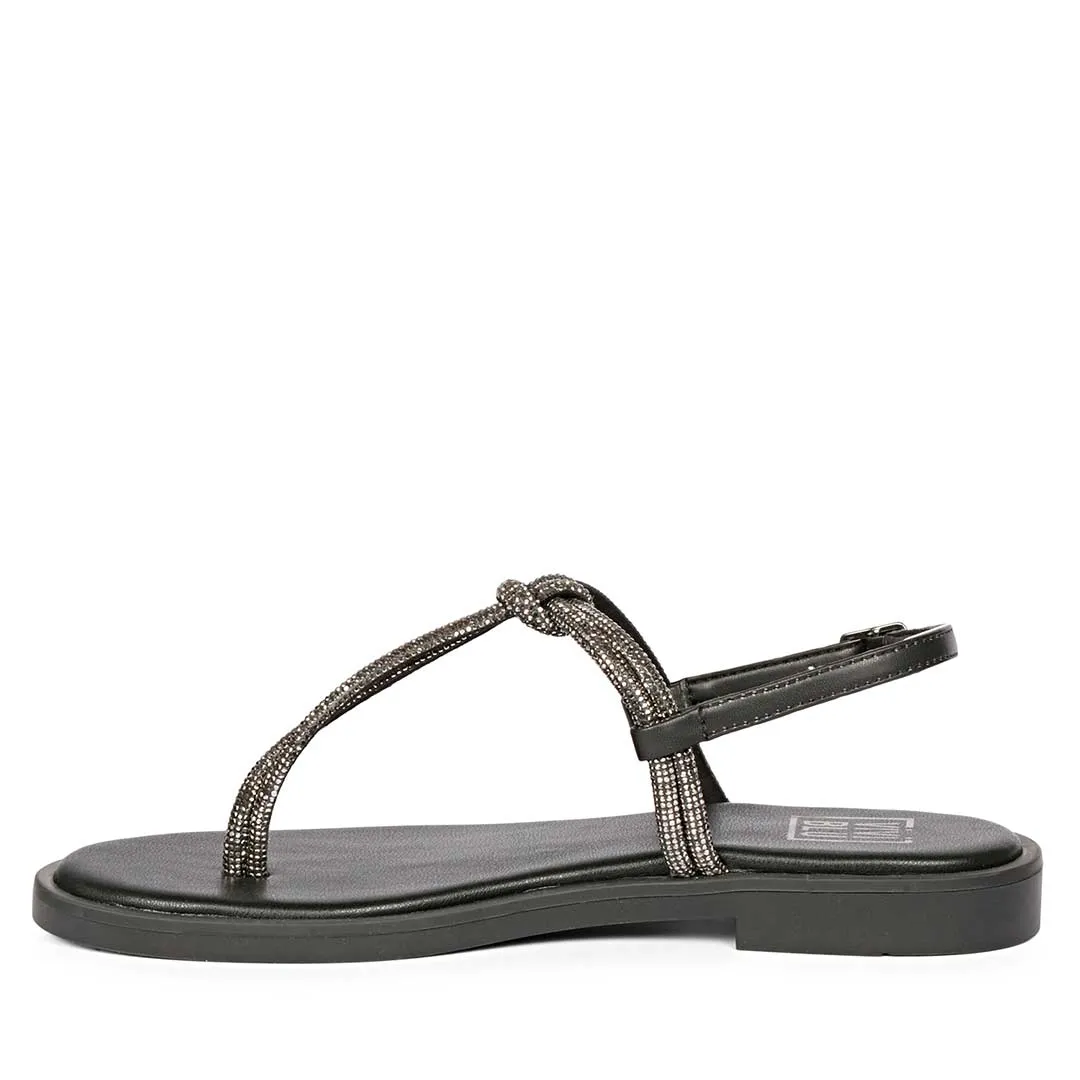 Nika Gunmetal Leather Flat Sandals
