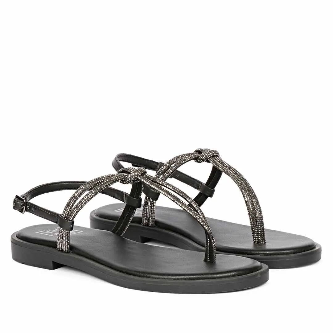 Nika Gunmetal Leather Flat Sandals