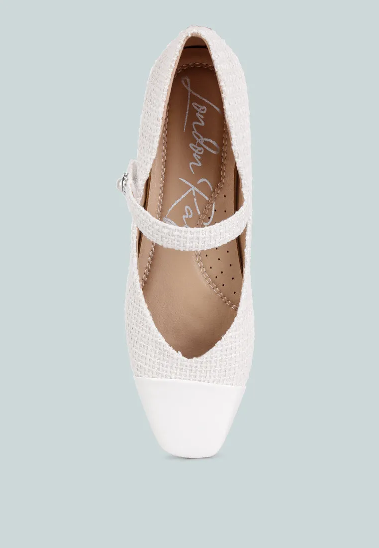 Patent Toe Cap Tweed Mary Janes In White By RAG