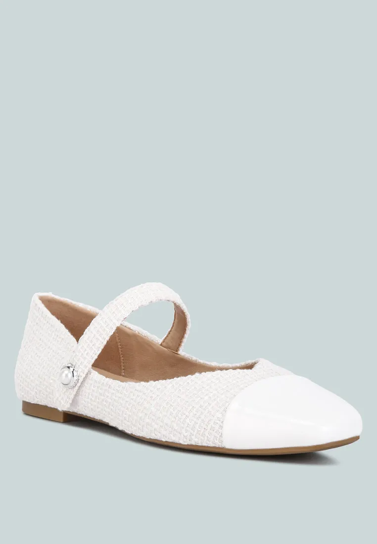 Patent Toe Cap Tweed Mary Janes In White By RAG