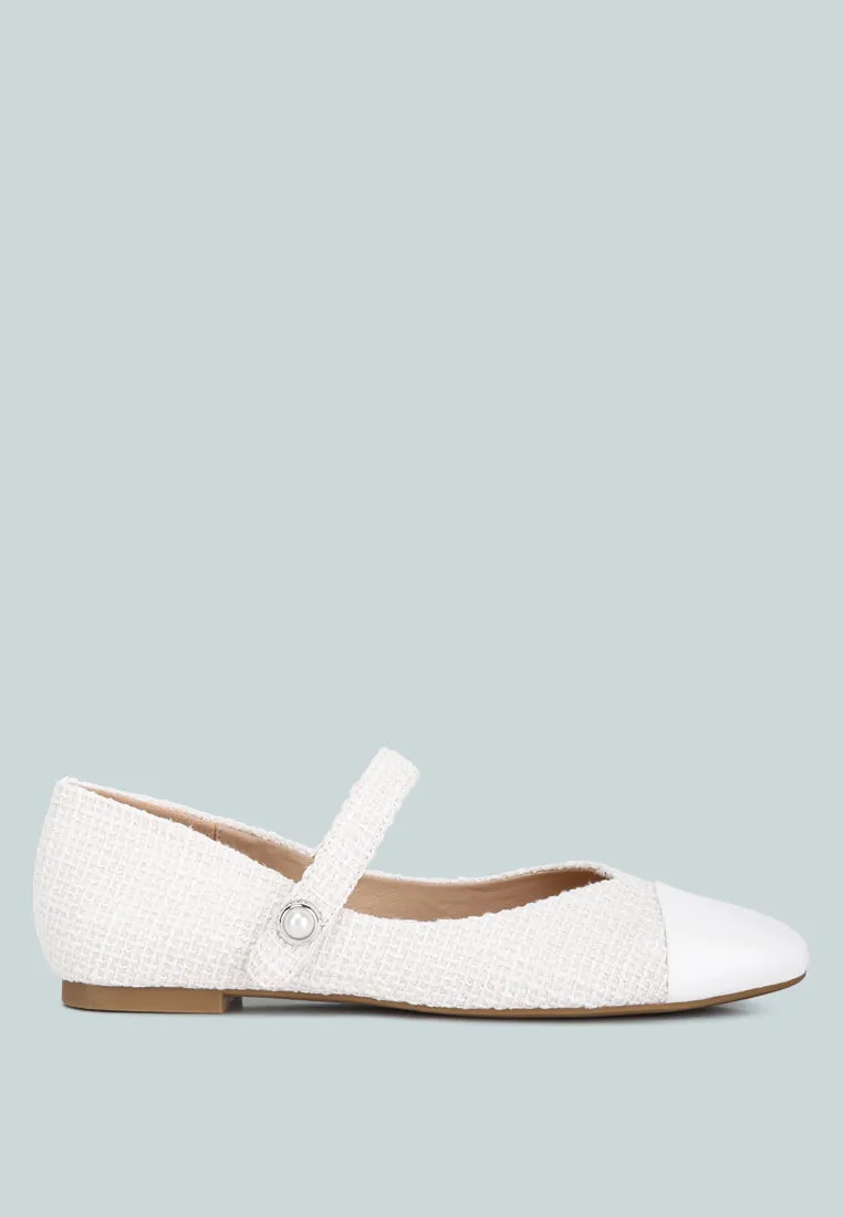 Patent Toe Cap Tweed Mary Janes In White By RAG