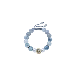 PEARL SILVER AND  BLUE RUTILATED BEADED PULL BRACELET