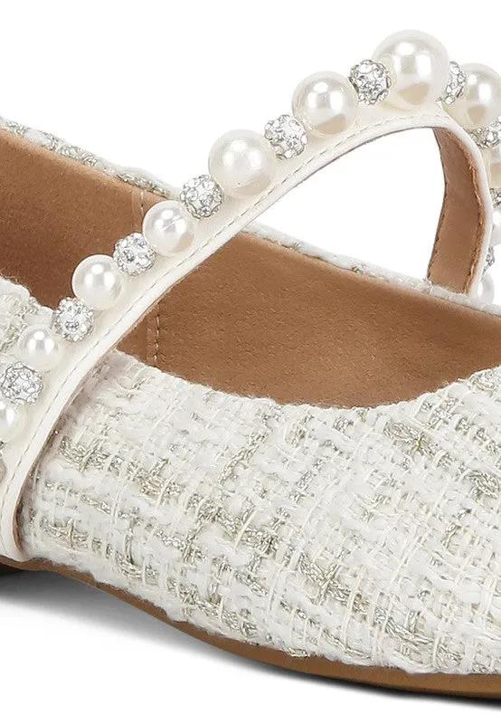 Pearl Strap Tweed Flats
