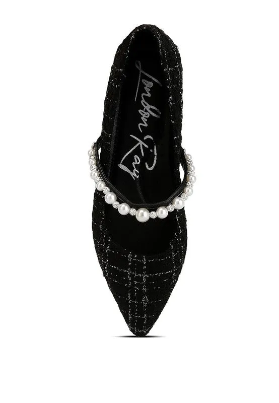 Pearl Strap Tweed Flats