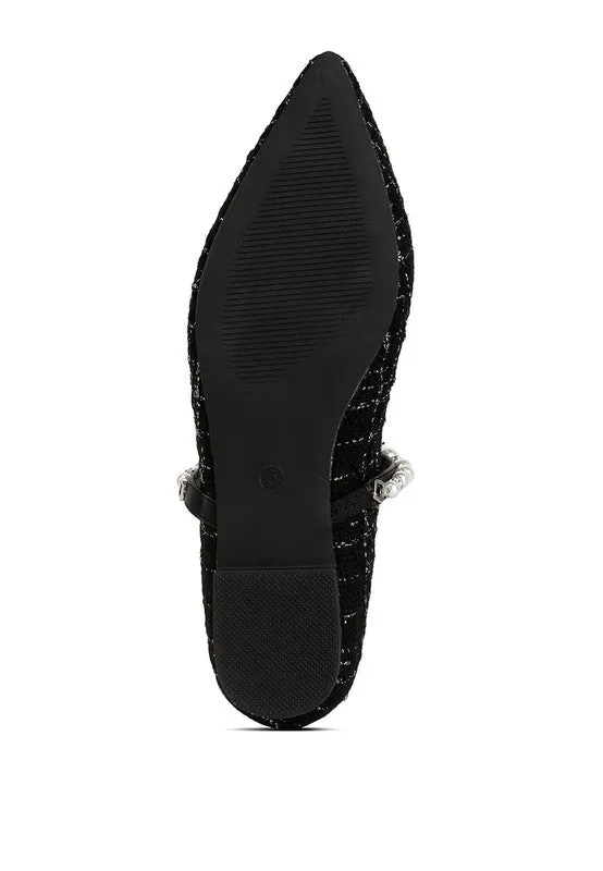 Pearl Strap Tweed Flats