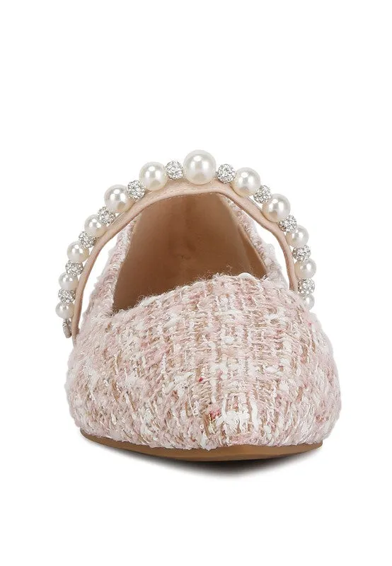 Pearl Strap Tweed Flats