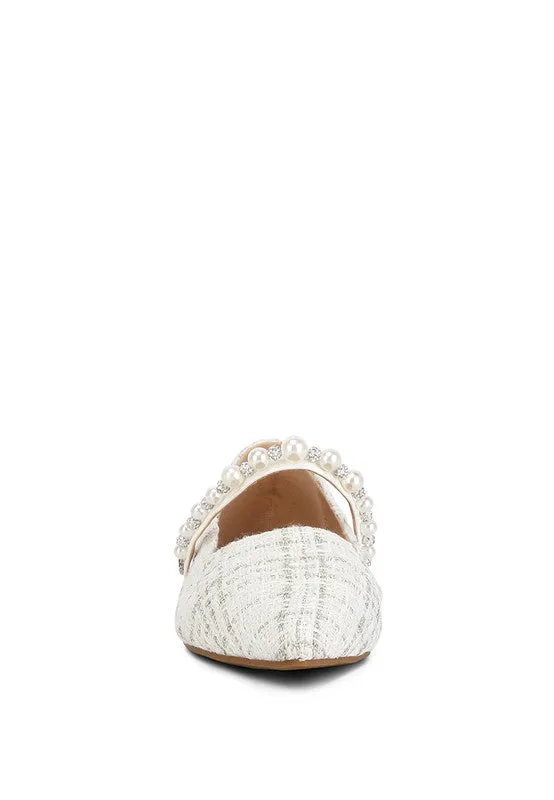 Pearl Strap Tweed Flats