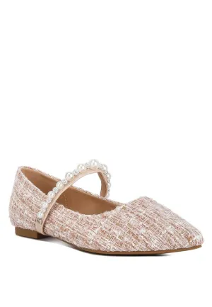 Pearl Strap Tweed Flats