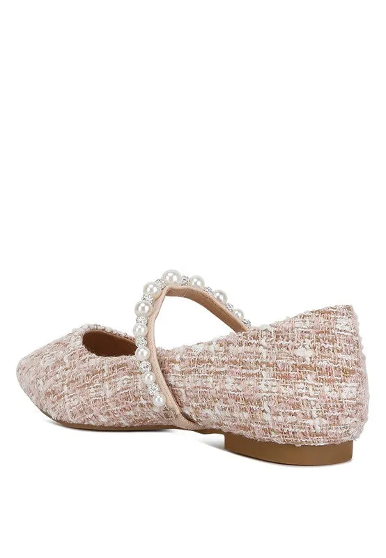 Pearl Strap Tweed Flats