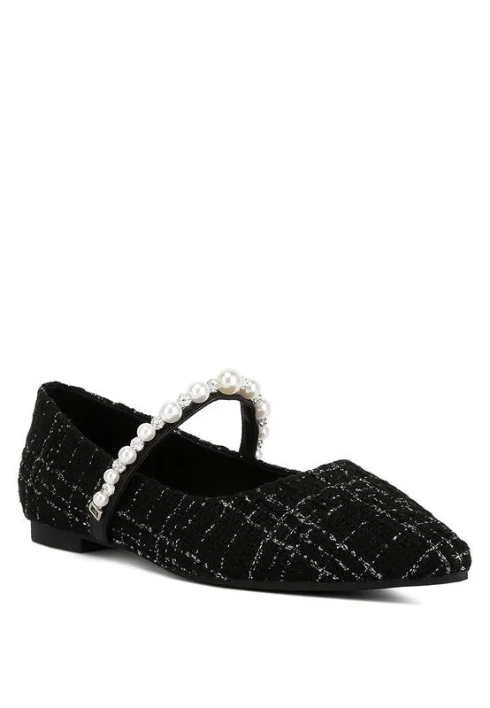 Pearl Strap Tweed Flats