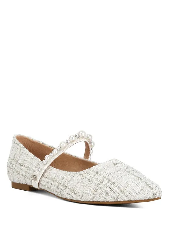 Pearl Strap Tweed Flats