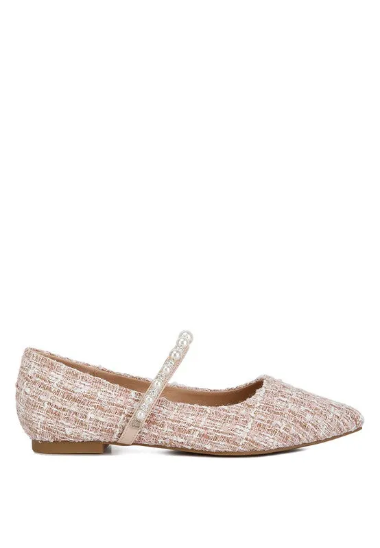 Pearl Strap Tweed Flats
