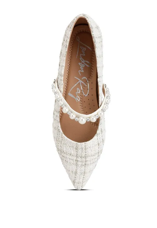Pearl Strap Tweed Flats