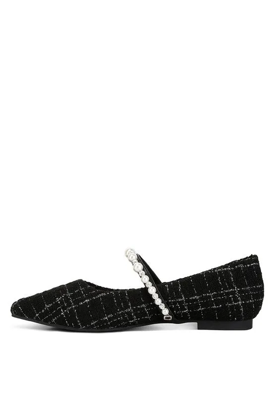 Pearl Strap Tweed Flats