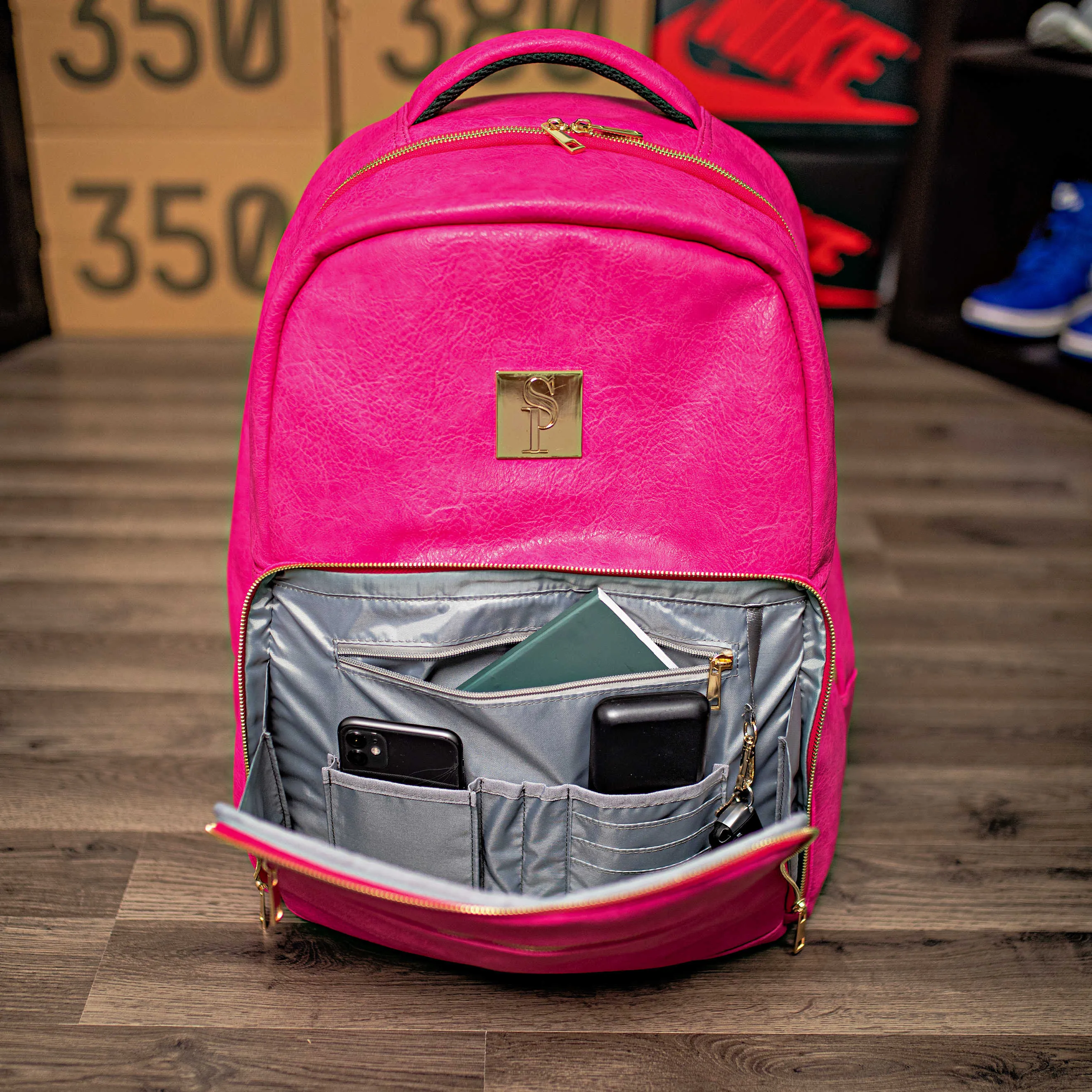 Pink Tumbled Leather Commuter Bag