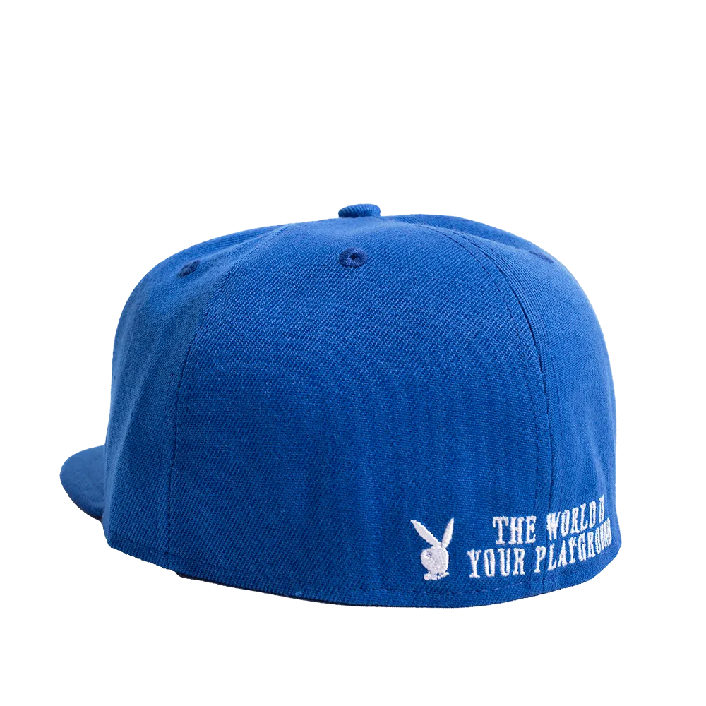 PLAYBOY THE WORLD IS YOUR PLAYGROUND ROYAL BLUE FITTED HAT
