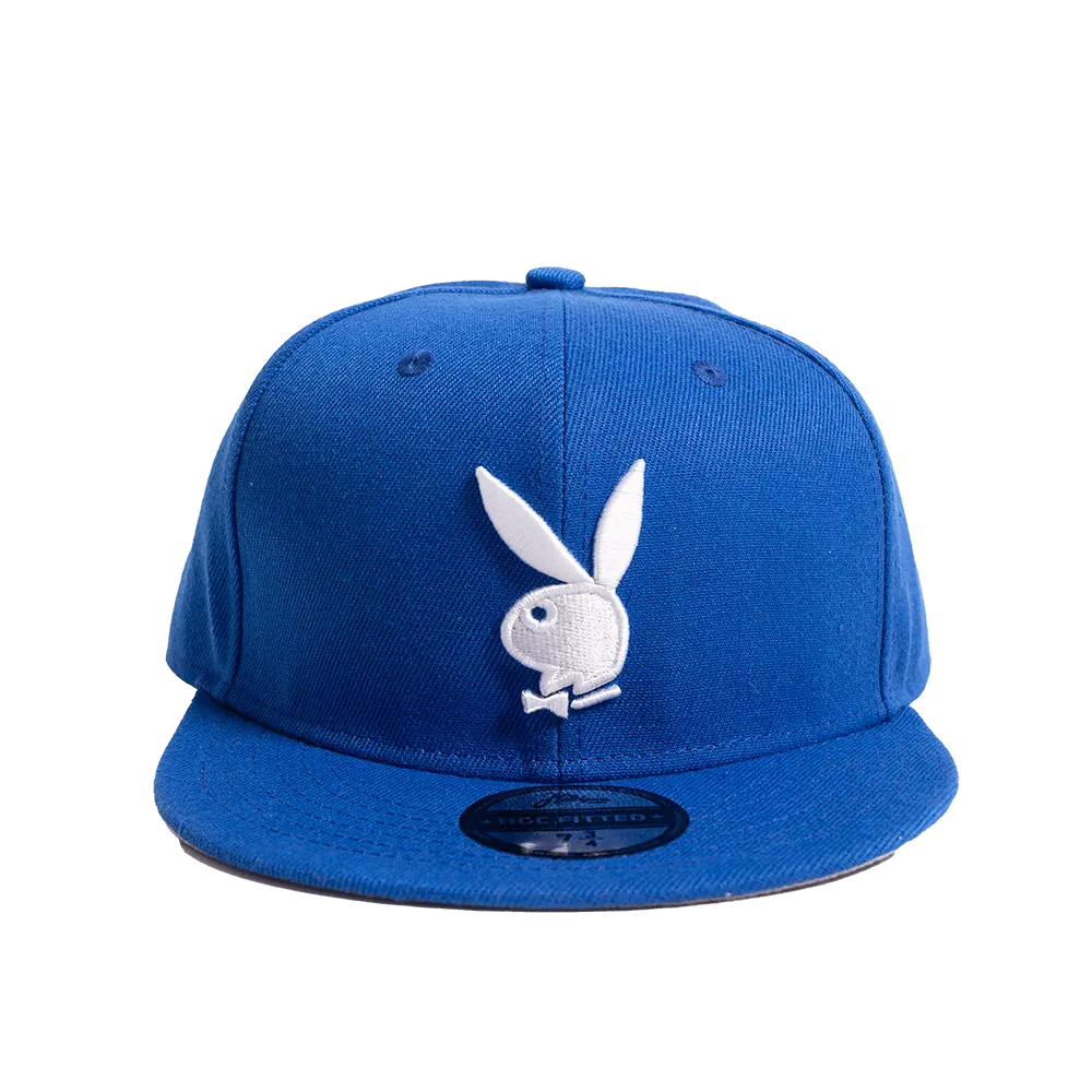 PLAYBOY THE WORLD IS YOUR PLAYGROUND ROYAL BLUE FITTED HAT