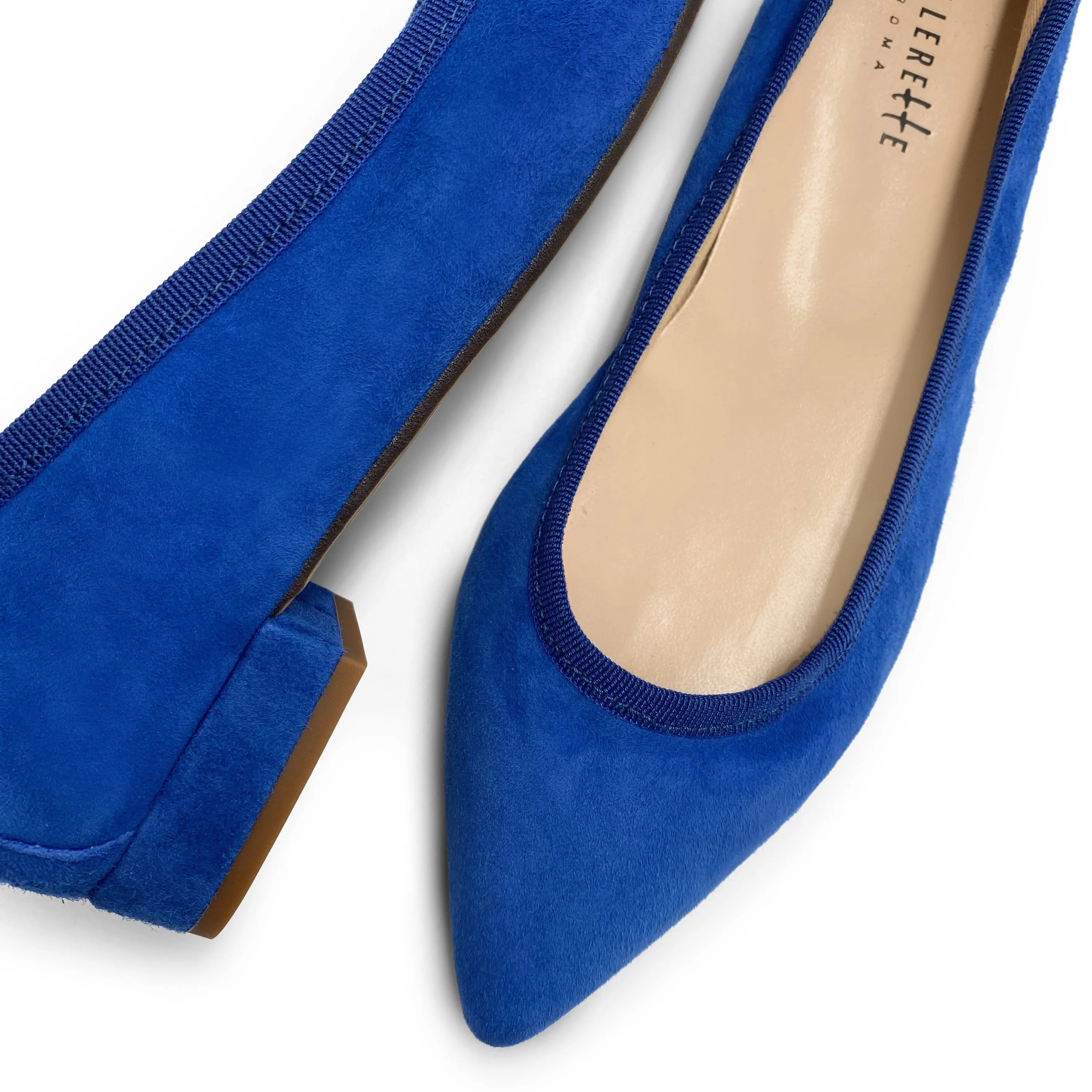 Pointed toe royal blue suede ballet flats