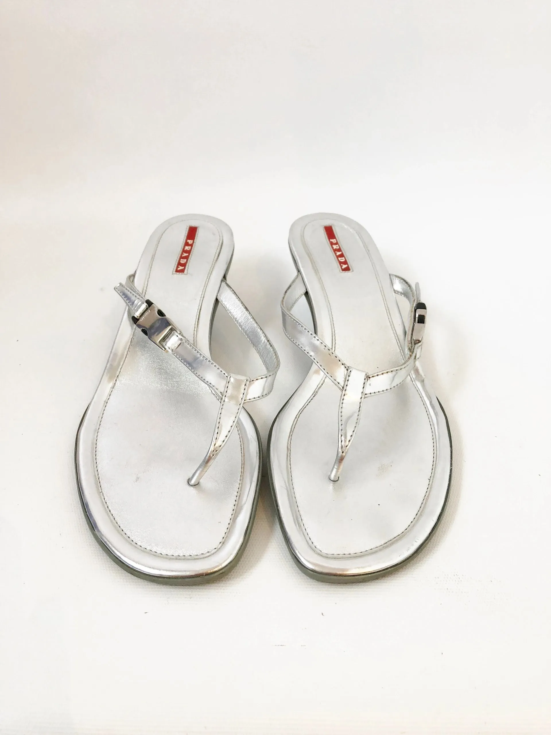 Prada Silver Thongs Size 41 It (11 Us)
