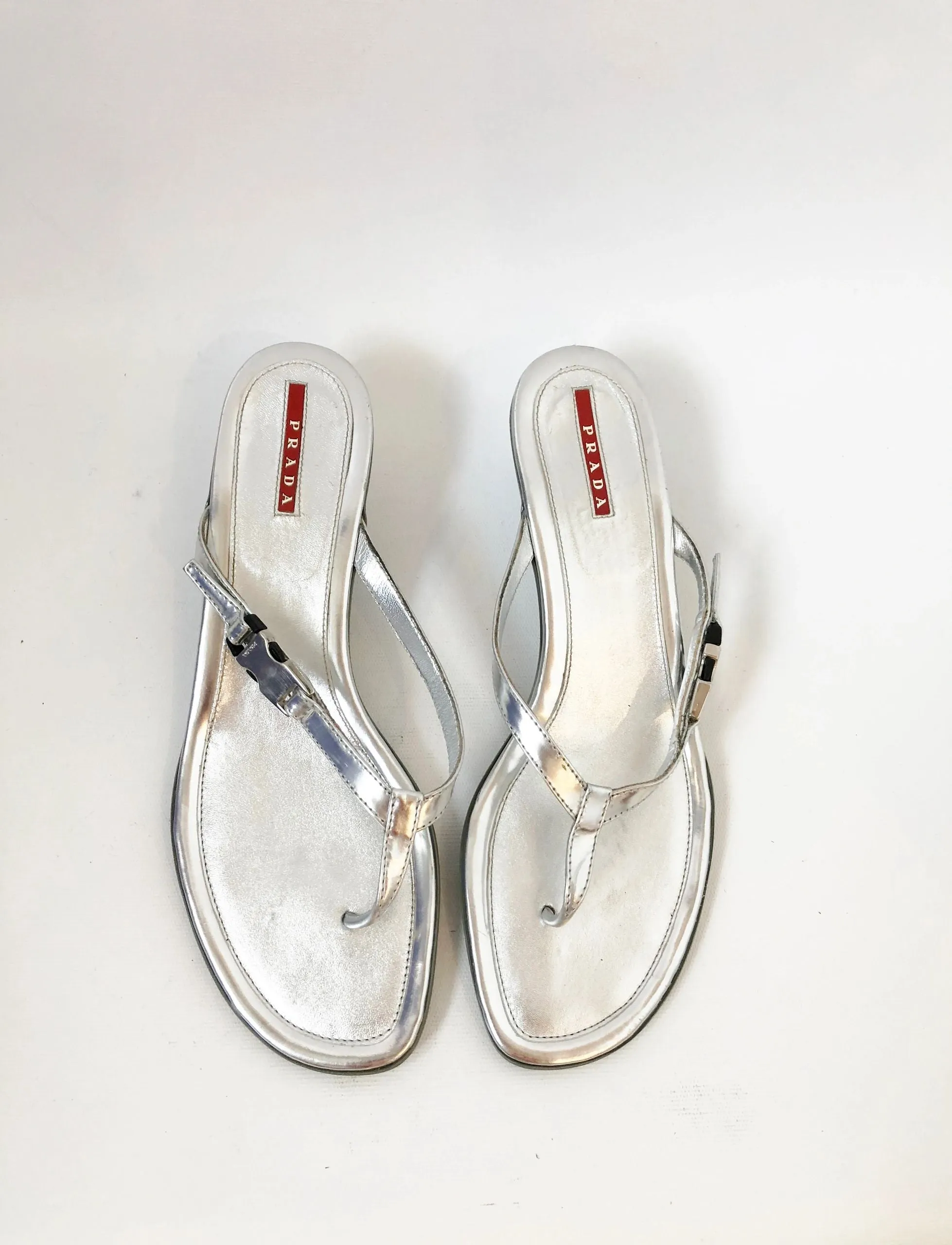 Prada Silver Thongs Size 41 It (11 Us)