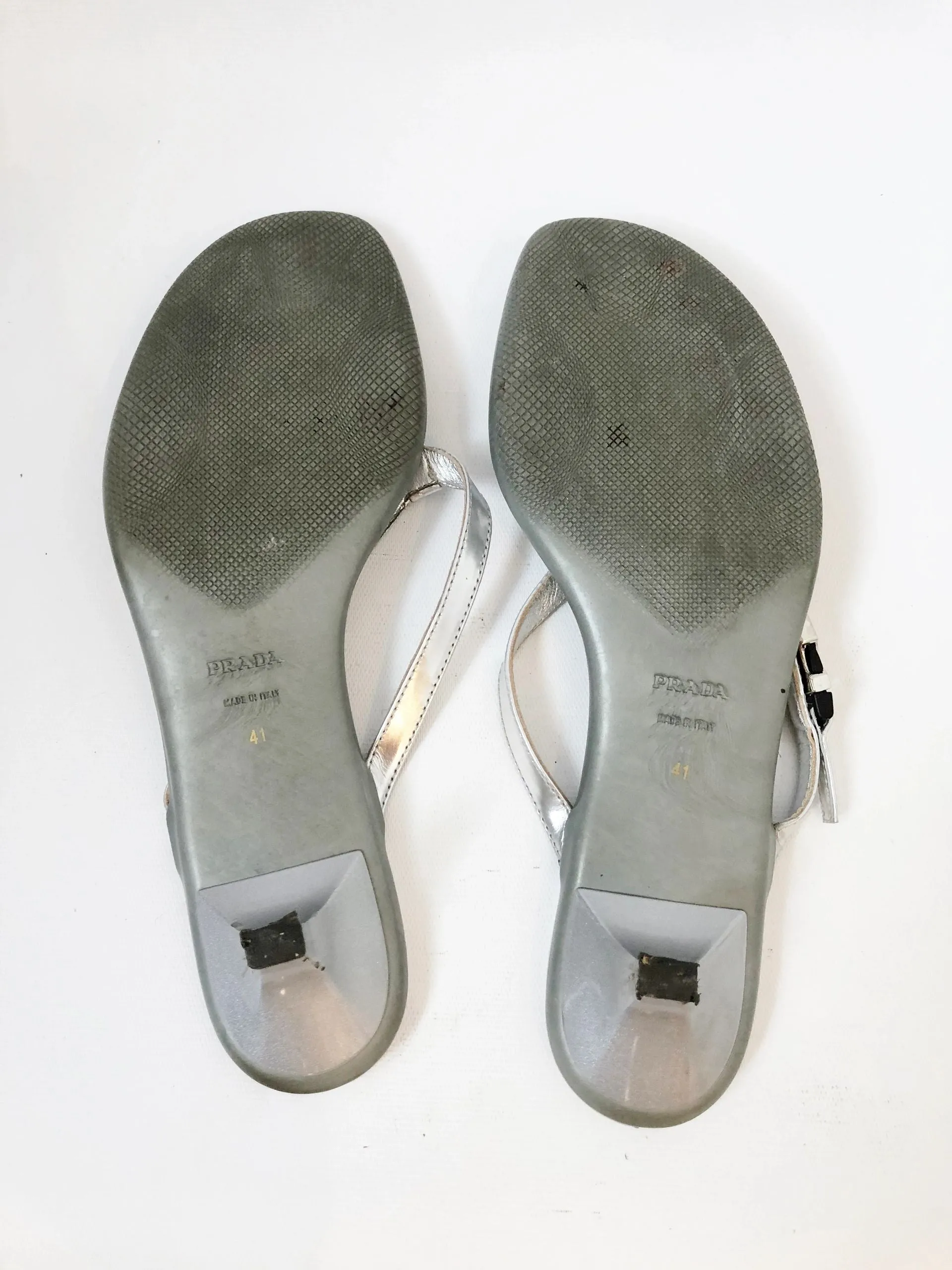 Prada Silver Thongs Size 41 It (11 Us)