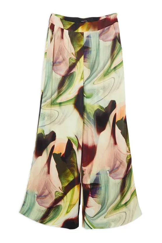Printed Satin Woven Wide Leg Trouser