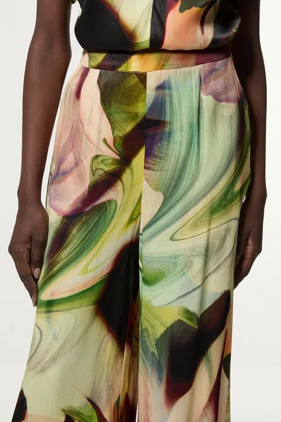 Printed Satin Woven Wide Leg Trouser