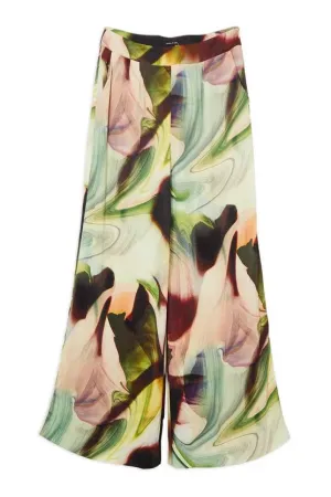 Printed Satin Woven Wide Leg Trouser