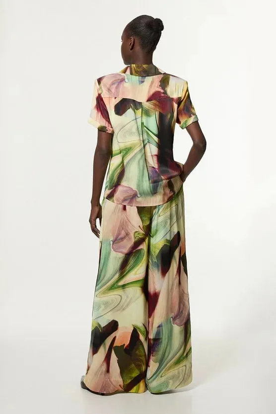 Printed Satin Woven Wide Leg Trouser