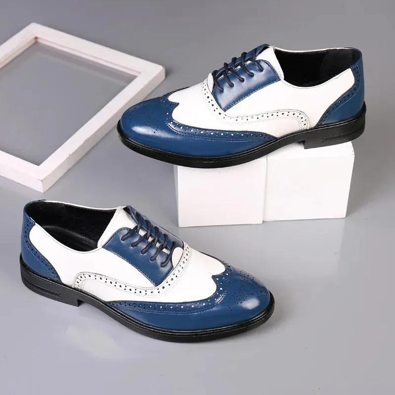 Retro Colored Men Block Carved Casual Shoes Male Business Dress