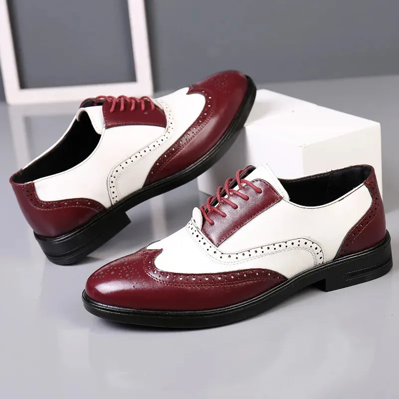 Retro Colored Men Block Carved Casual Shoes Male Business Dress