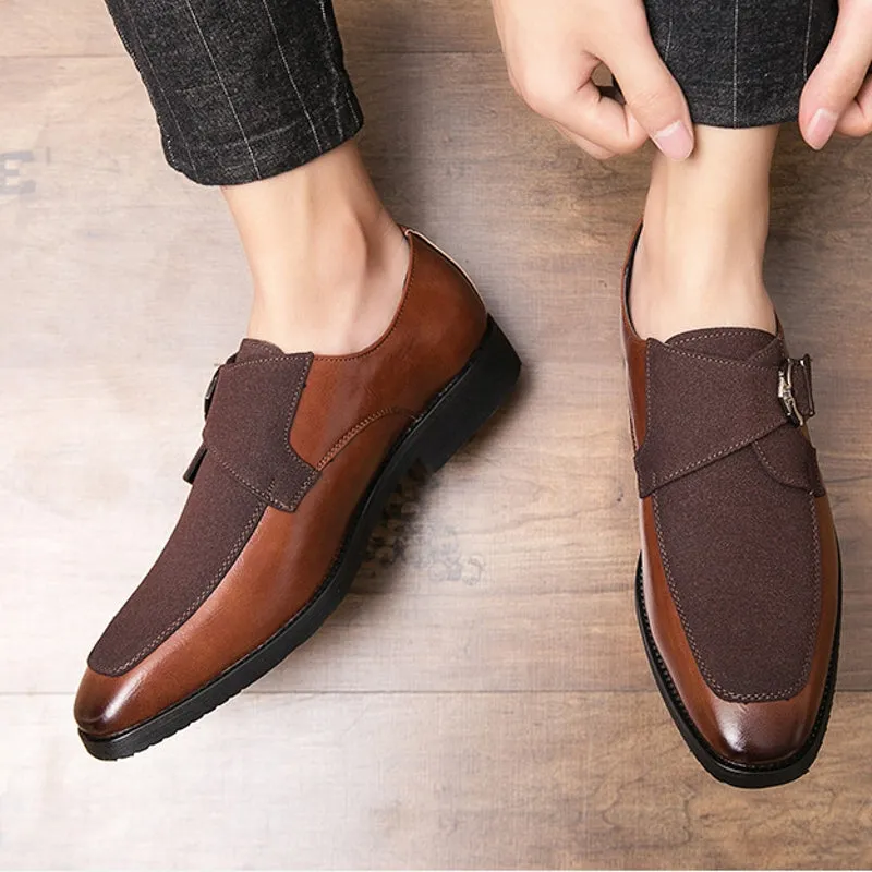 Retro Metal Buckle Leather Splicing Synthetic Suede Wearable Business Casual Men Dress Shoes