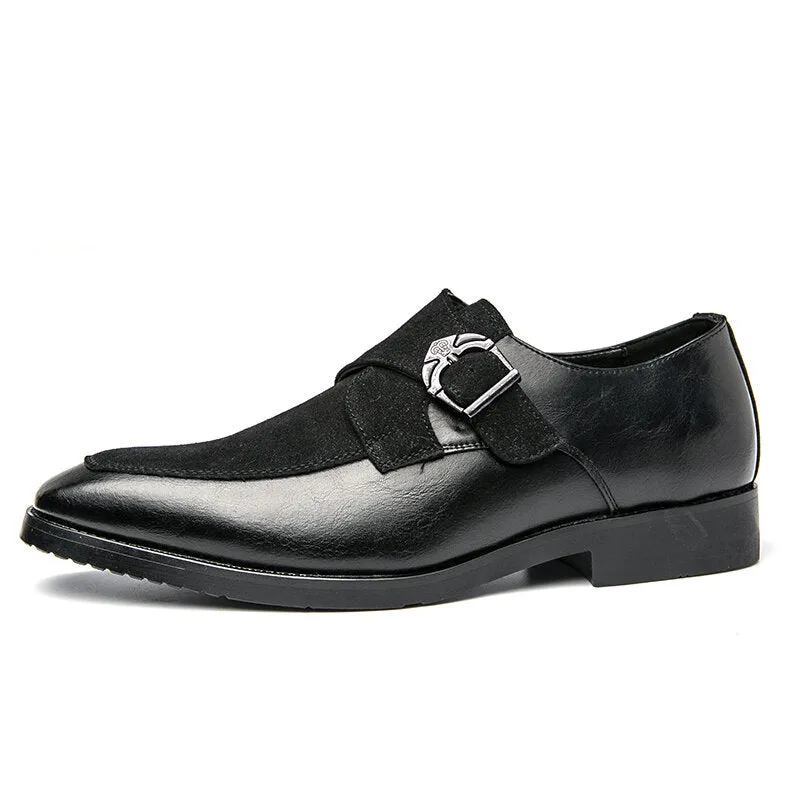Retro Metal Buckle Leather Splicing Synthetic Suede Wearable Business Casual Men Dress Shoes