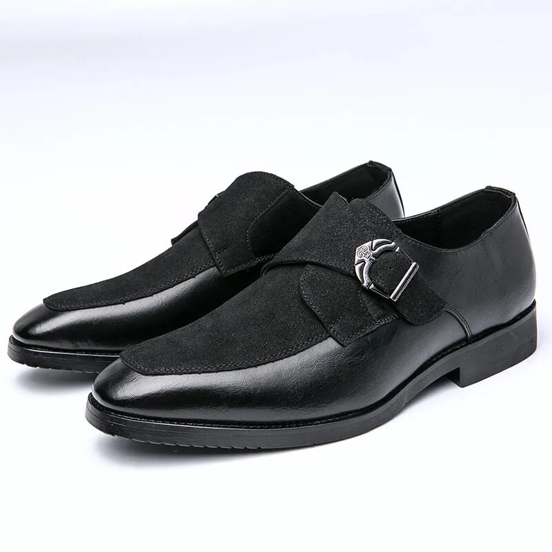 Retro Metal Buckle Leather Splicing Synthetic Suede Wearable Business Casual Men Dress Shoes