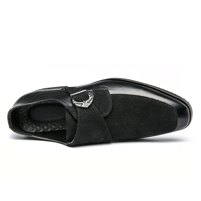 Retro Metal Buckle Leather Splicing Synthetic Suede Wearable Business Casual Men Dress Shoes